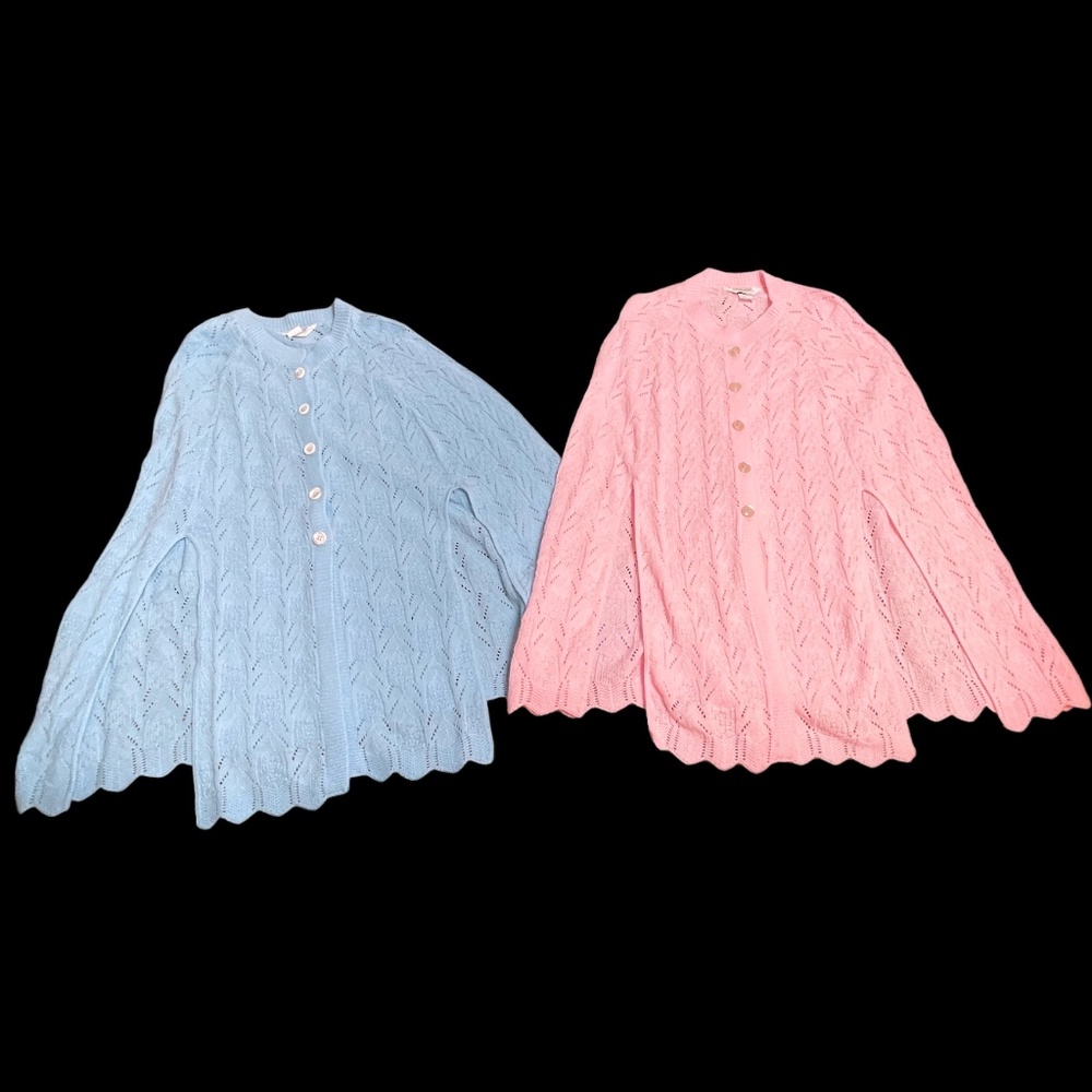 Vtg Womens Cardigan Sweater Medium Cape Shawl Open Weave Design Button USA Lot